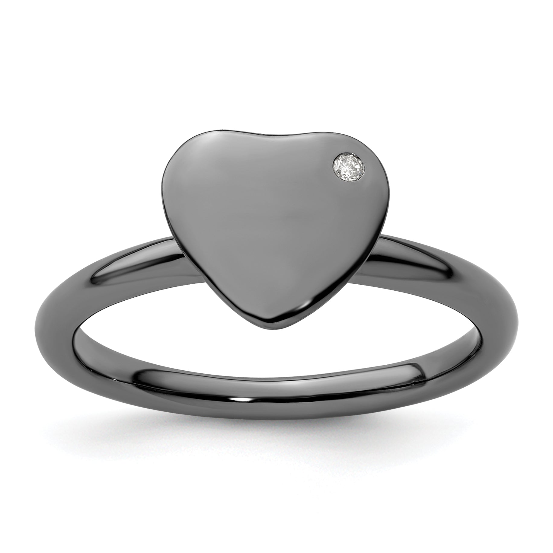 Sterlingsilber Stapelbar Expressions Rutheniumbeschichtet Herz Diamant Ring
