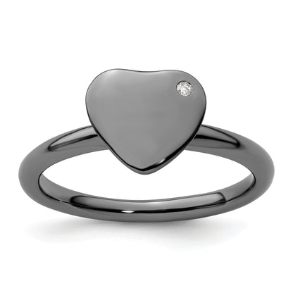 Sterlingsilber Stapelbar Expressions Rutheniumbeschichtet Herz Diamant Ring