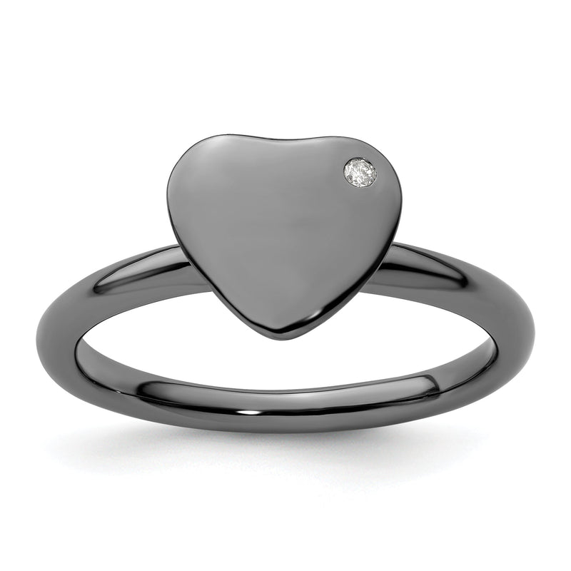 Sterlingsilber Stapelbar Expressions Rutheniumbeschichtet Herz Diamant Ring