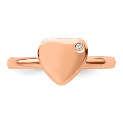 Sterlingsilber Stapelbar Expressions Rose Vergoldet Herz Diamant Ring