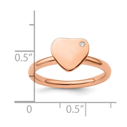 Sterlingsilber Stapelbar Expressions Rose Vergoldet Herz Diamant Ring