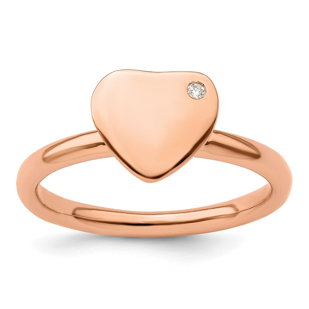 Sterlingsilber Stapelbar Expressions Rose Vergoldet Herz Diamant Ring