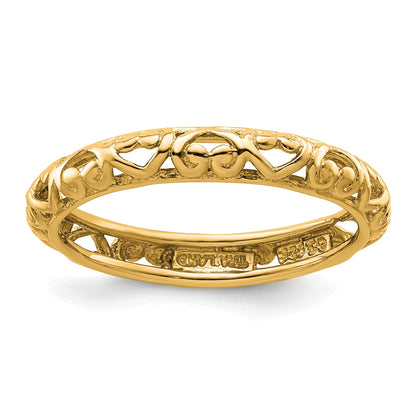 Sterlingsilber Stapelbar Expressions Vergoldet Carved Ring