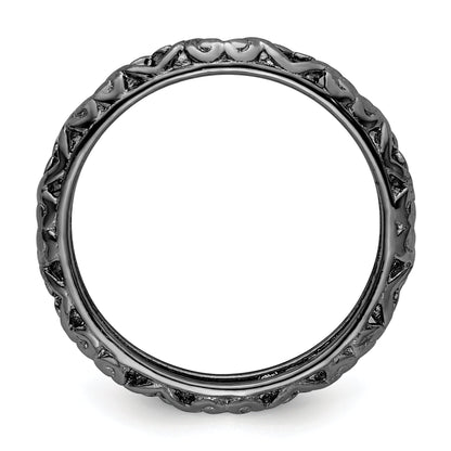 Sterlingsilber Stapelbar Expressions Schwarz Beschichtet Carved Ring