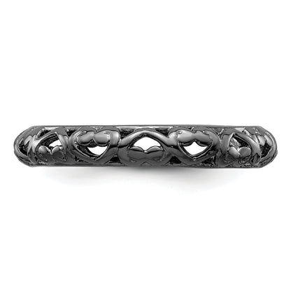 Sterlingsilber Stapelbar Expressions Schwarz Beschichtet Carved Ring