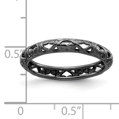 Sterlingsilber Stapelbar Expressions Schwarz Beschichtet Carved Ring