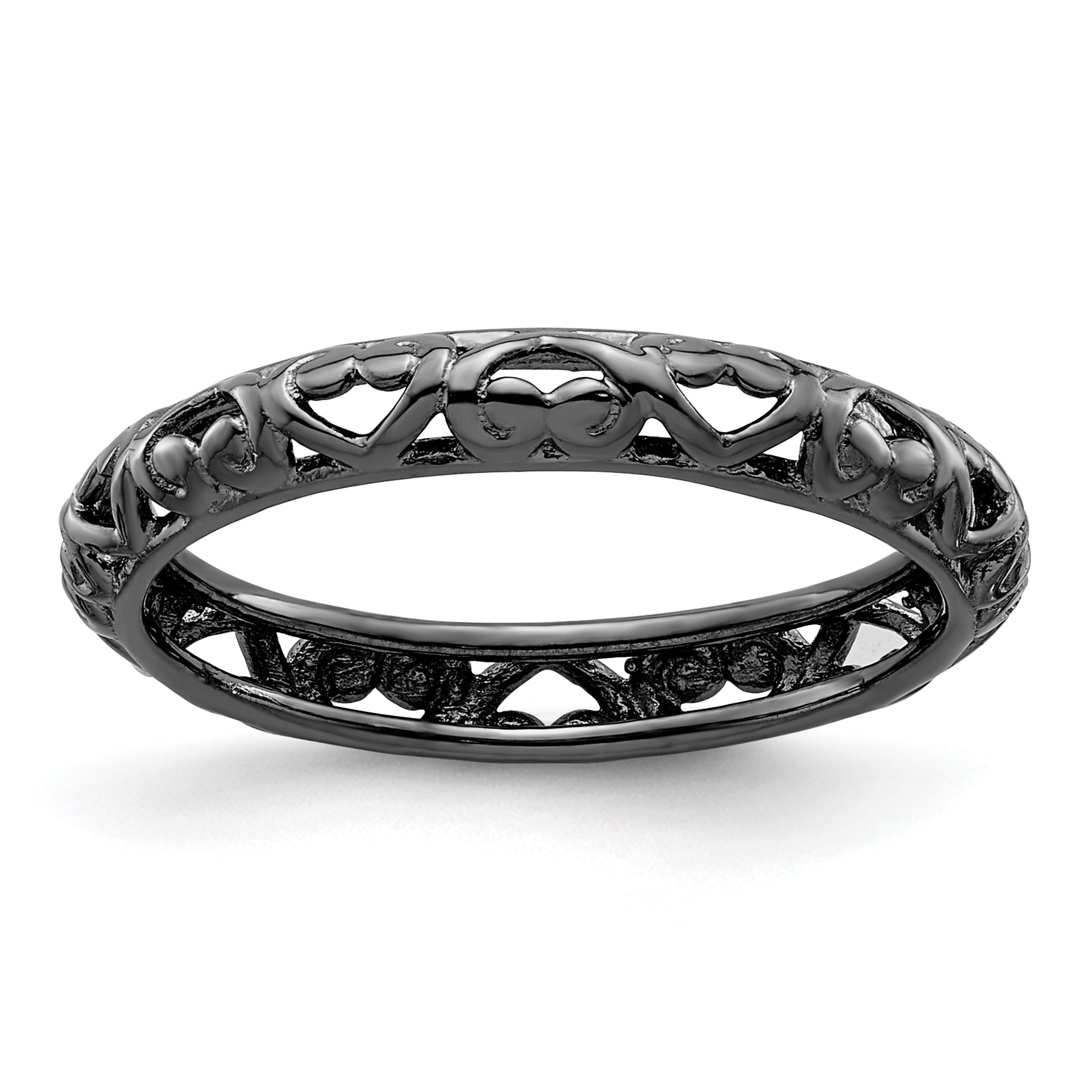 Sterlingsilber Stapelbar Expressions Schwarz Beschichtet Carved Ring
