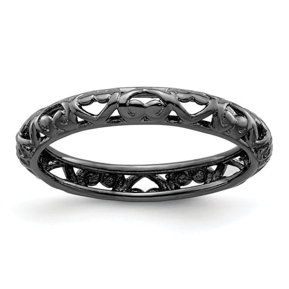 Sterlingsilber Stapelbar Expressions Schwarz Beschichtet Carved Ring