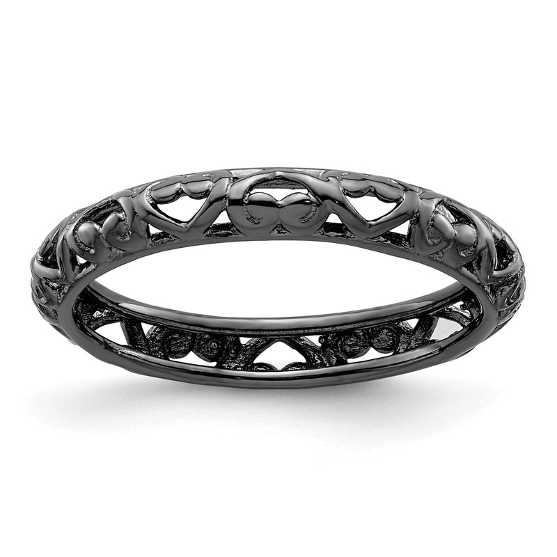 Sterlingsilber Stapelbar Expressions Schwarz Beschichtet Carved Ring