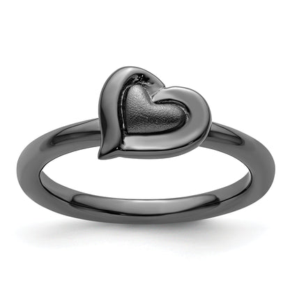 Sterlingsilber Stapelbar Expressions Schwarz Beschichtet Herz Ring