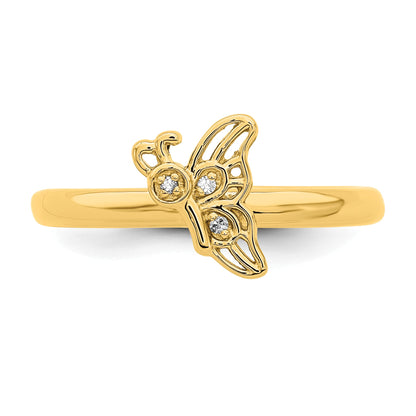 Sterlingsilber Stapelbar Expressions Vergoldet Schmetterling Diamant Ring