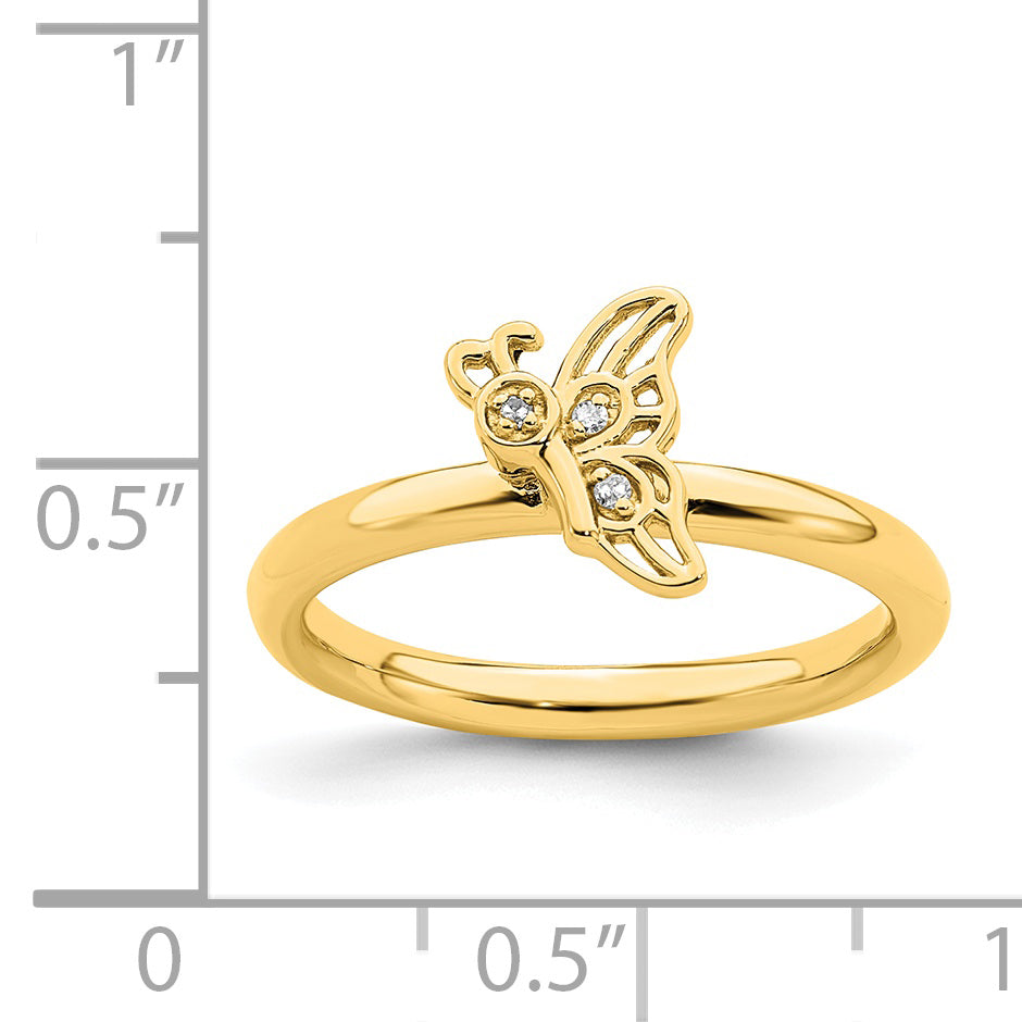 Sterlingsilber Stapelbar Expressions Vergoldet Schmetterling Diamant Ring