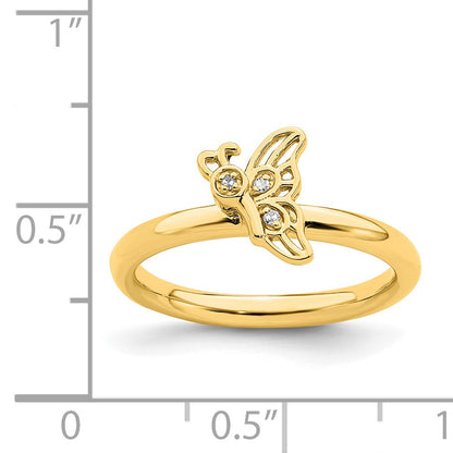 Sterlingsilber Stapelbar Expressions Vergoldet Schmetterling Diamant Ring