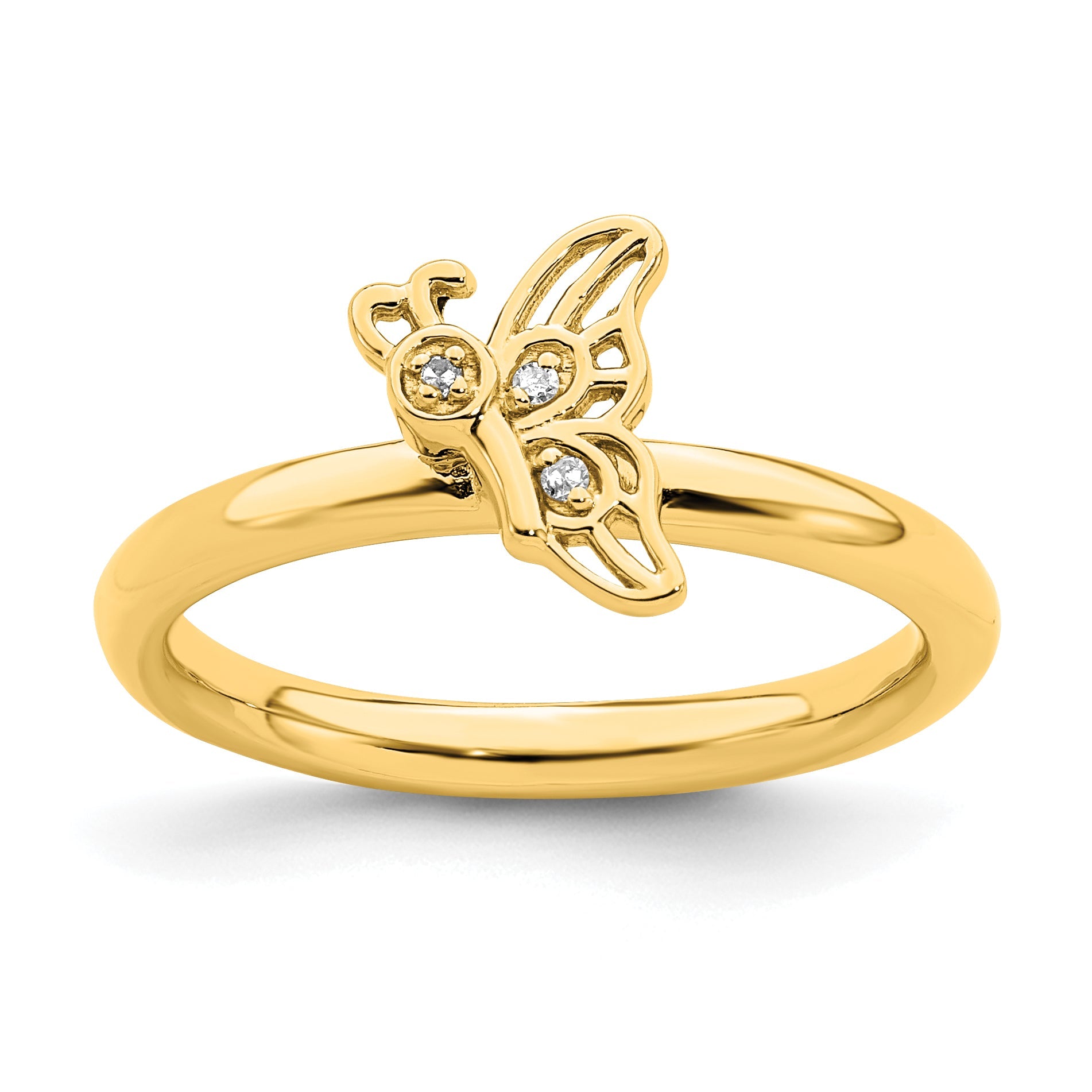 Sterlingsilber Stapelbar Expressions Vergoldet Schmetterling Diamant Ring