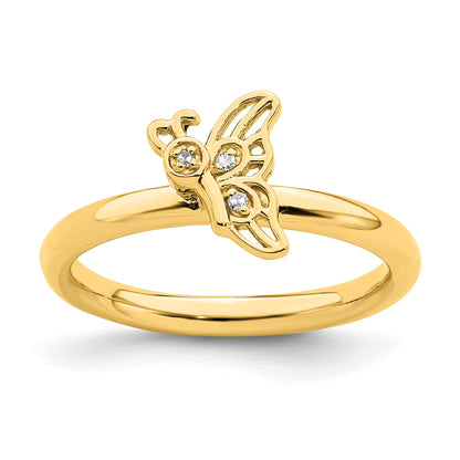 Sterlingsilber Stapelbar Expressions Vergoldet Schmetterling Diamant Ring