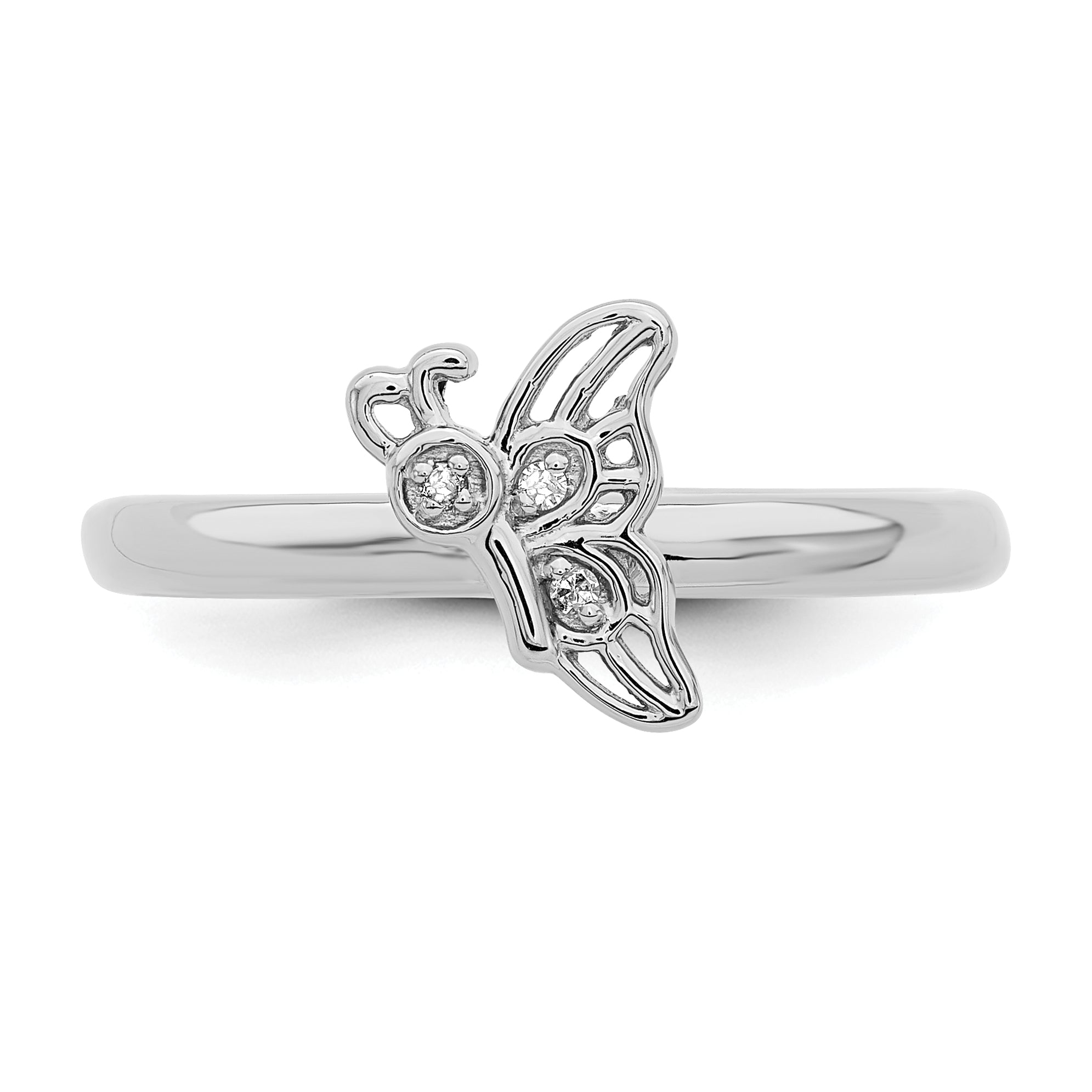 Sterlingsilber Stapelbar Expressions Rhodium Schmetterling Diamant Ring