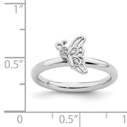 Sterlingsilber Stapelbar Expressions Rhodium Schmetterling Diamant Ring