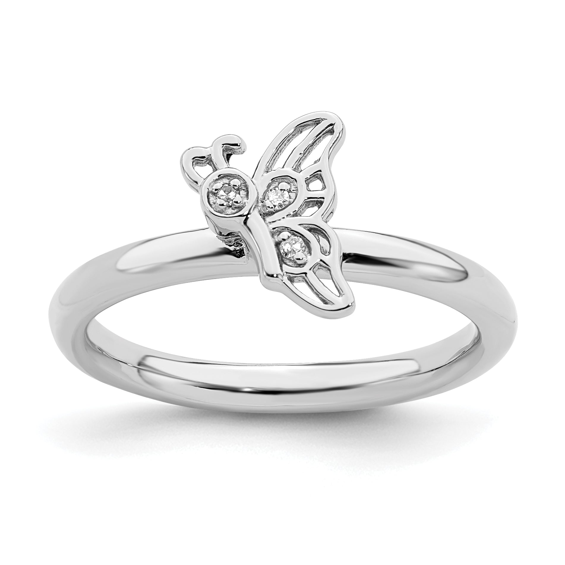 Sterlingsilber Stapelbar Expressions Rhodium Schmetterling Diamant Ring