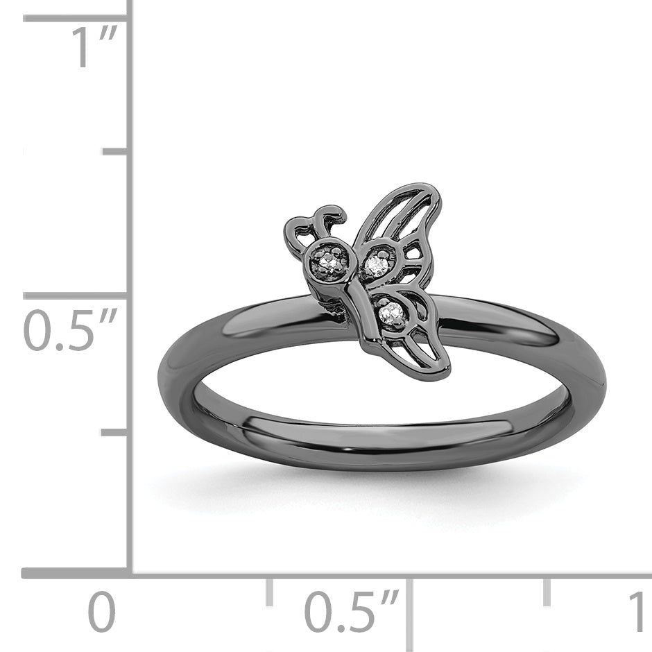 Sterlingsilber Stapelbar Expressions Schwarz Beschichtet Schmetterling Diamant Ring