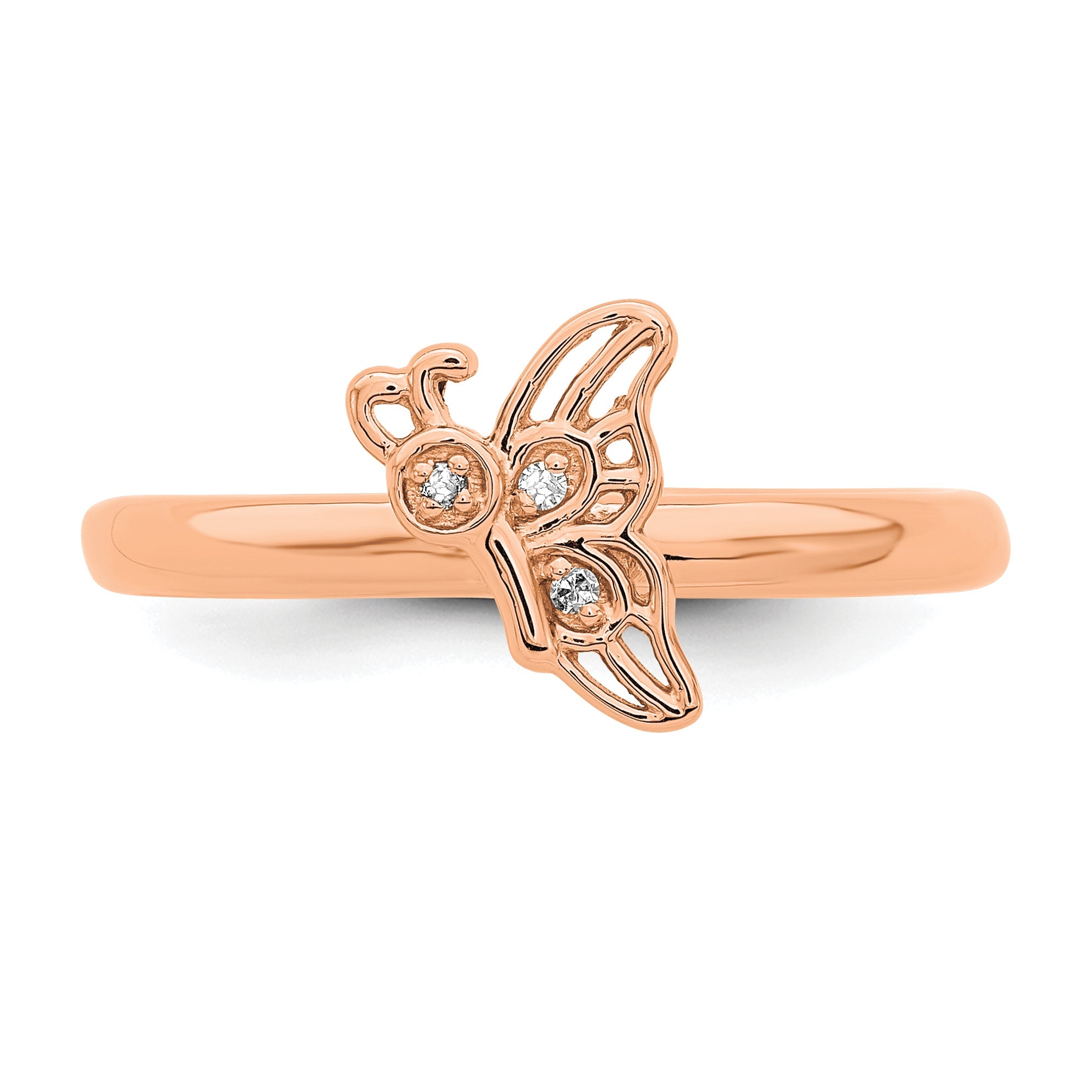 Sterlingsilber Stapelbar Expressions Rosa Beschichtet Schmetterling Diamant Ring