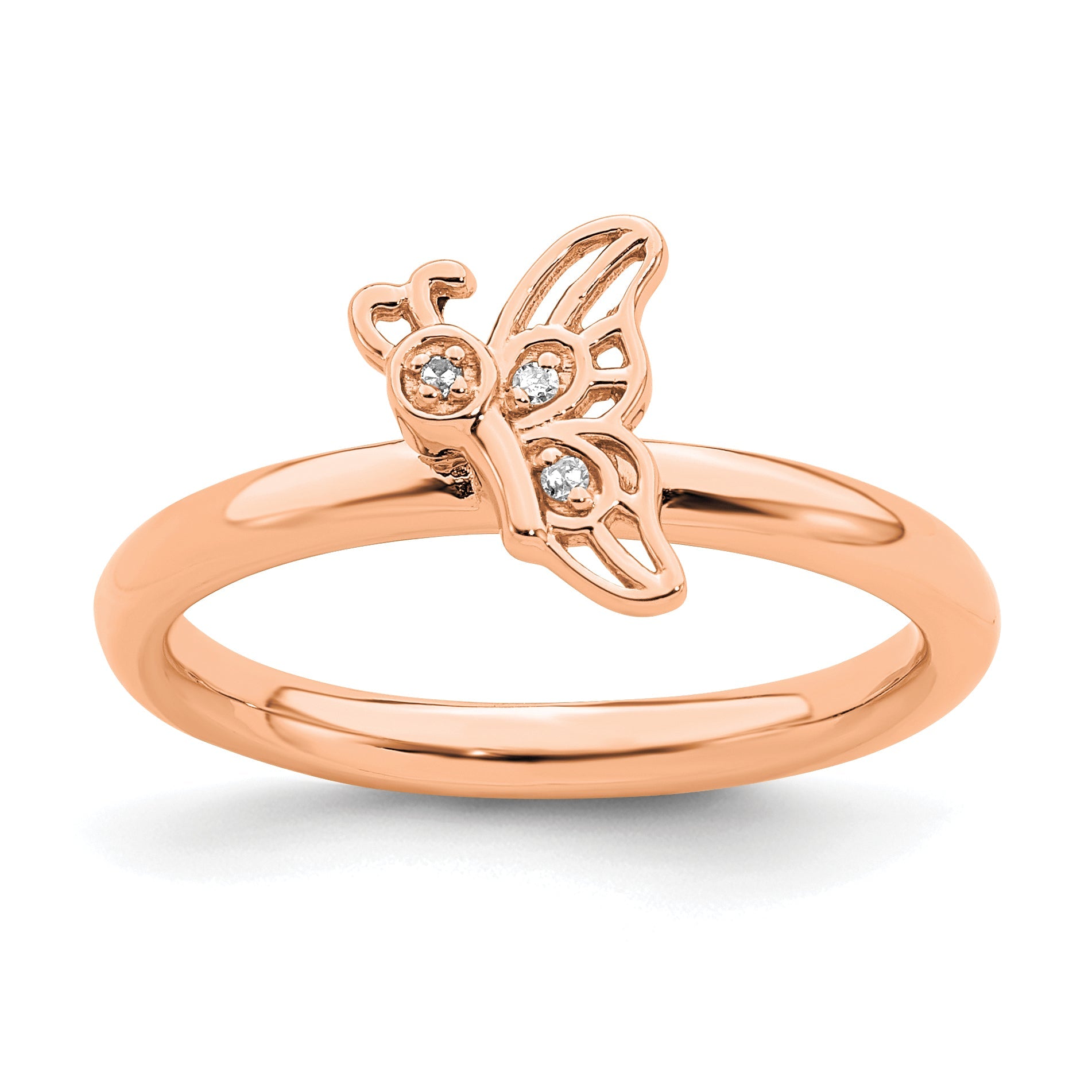Sterlingsilber Stapelbar Expressions Rosa Beschichtet Schmetterling Diamant Ring