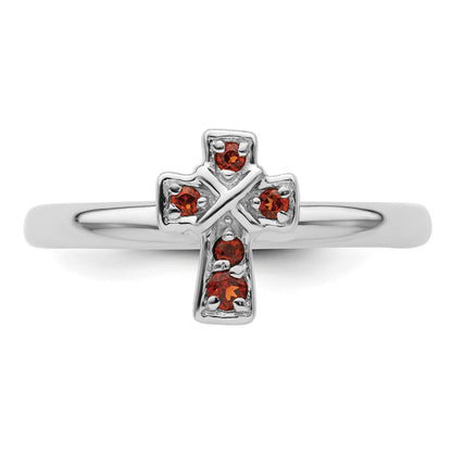Sterlingsilber Stapelbar Expressions Rhodium Granat Kreuz Ring
