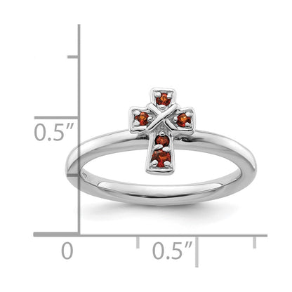 Sterlingsilber Stapelbar Expressions Rhodium Granat Kreuz Ring
