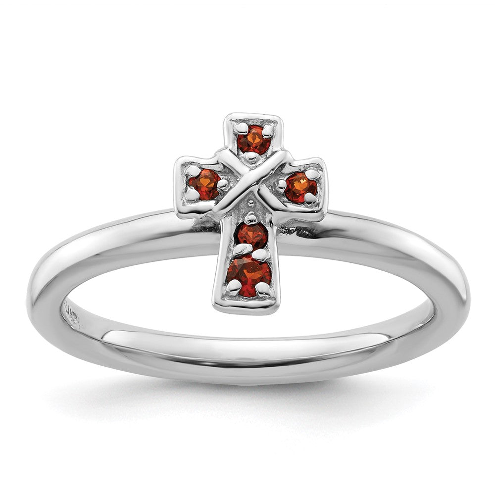Sterlingsilber Stapelbar Expressions Rhodium Granat Kreuz Ring