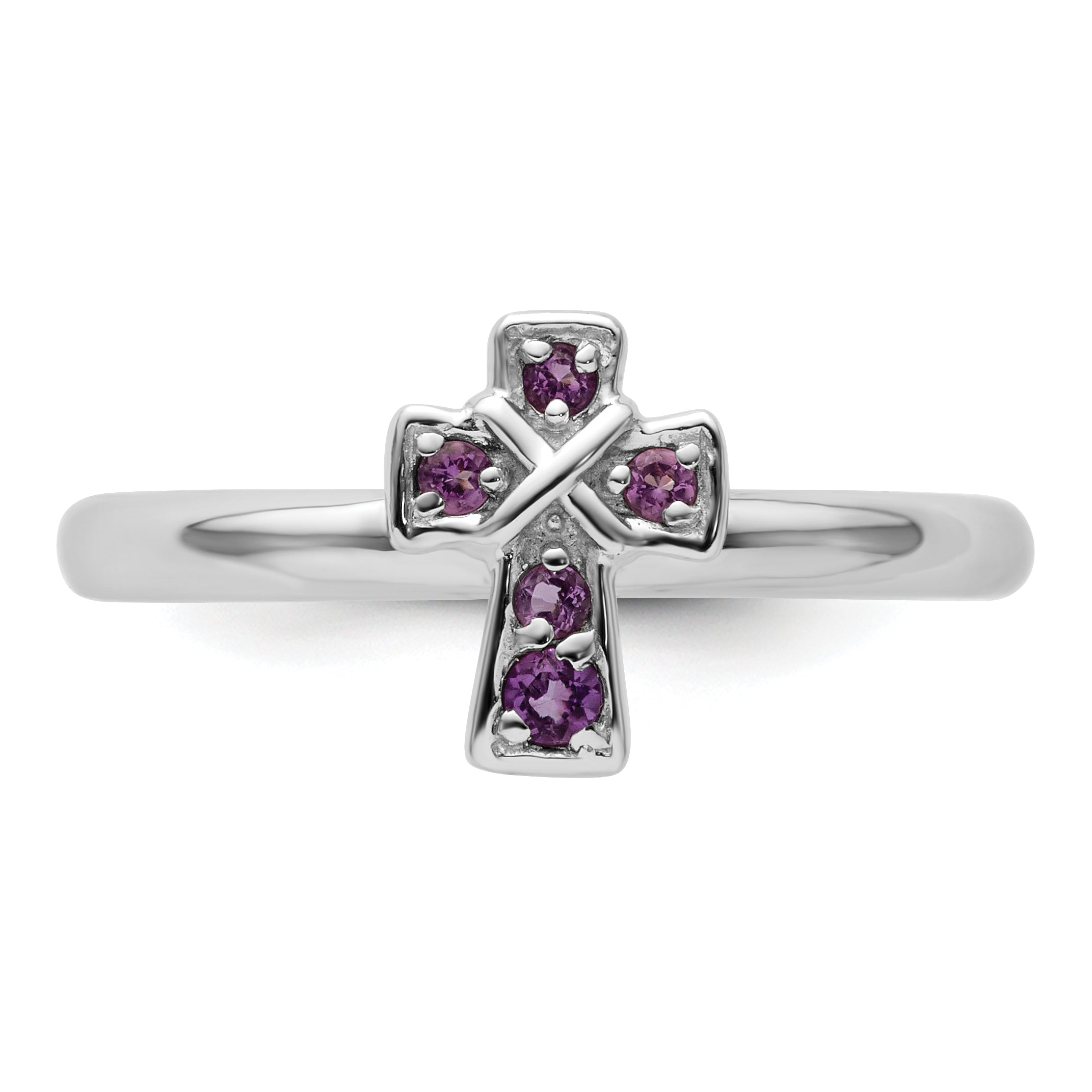 Sterlingsilber Stapelbar Expressions Rhodium Amethyst Kreuz Ring