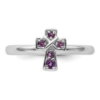 Sterlingsilber Stapelbar Expressions Rhodium Amethyst Kreuz Ring