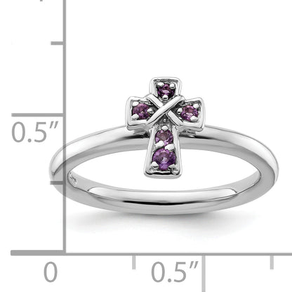 Sterlingsilber Stapelbar Expressions Rhodium Amethyst Kreuz Ring