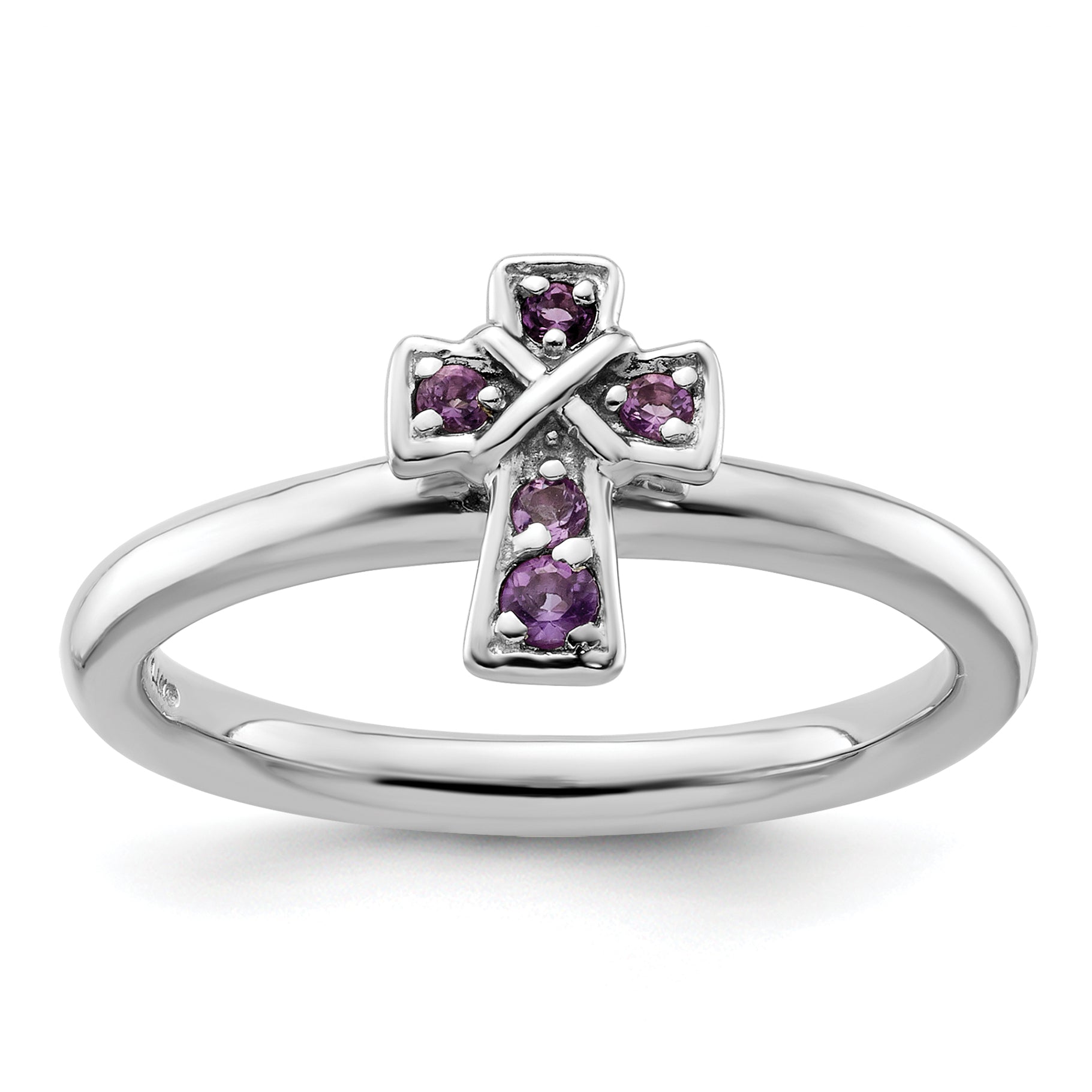 Sterlingsilber Stapelbar Expressions Rhodium Amethyst Kreuz Ring