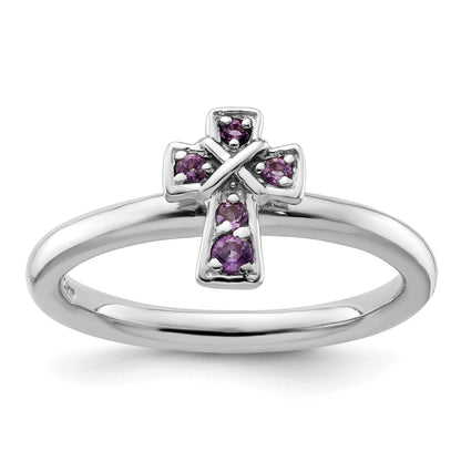Sterlingsilber Stapelbar Expressions Rhodium Amethyst Kreuz Ring