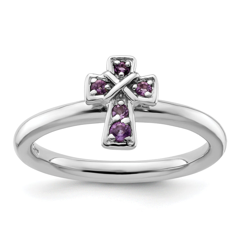Sterlingsilber Stapelbar Expressions Rhodium Amethyst Kreuz Ring