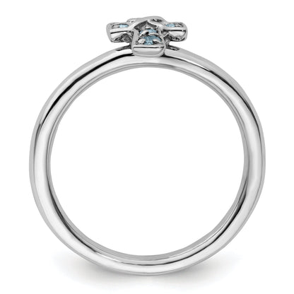 Sterlingsilber Stapelbar Expressions Rhodium Aquamarin Kreuz Ring