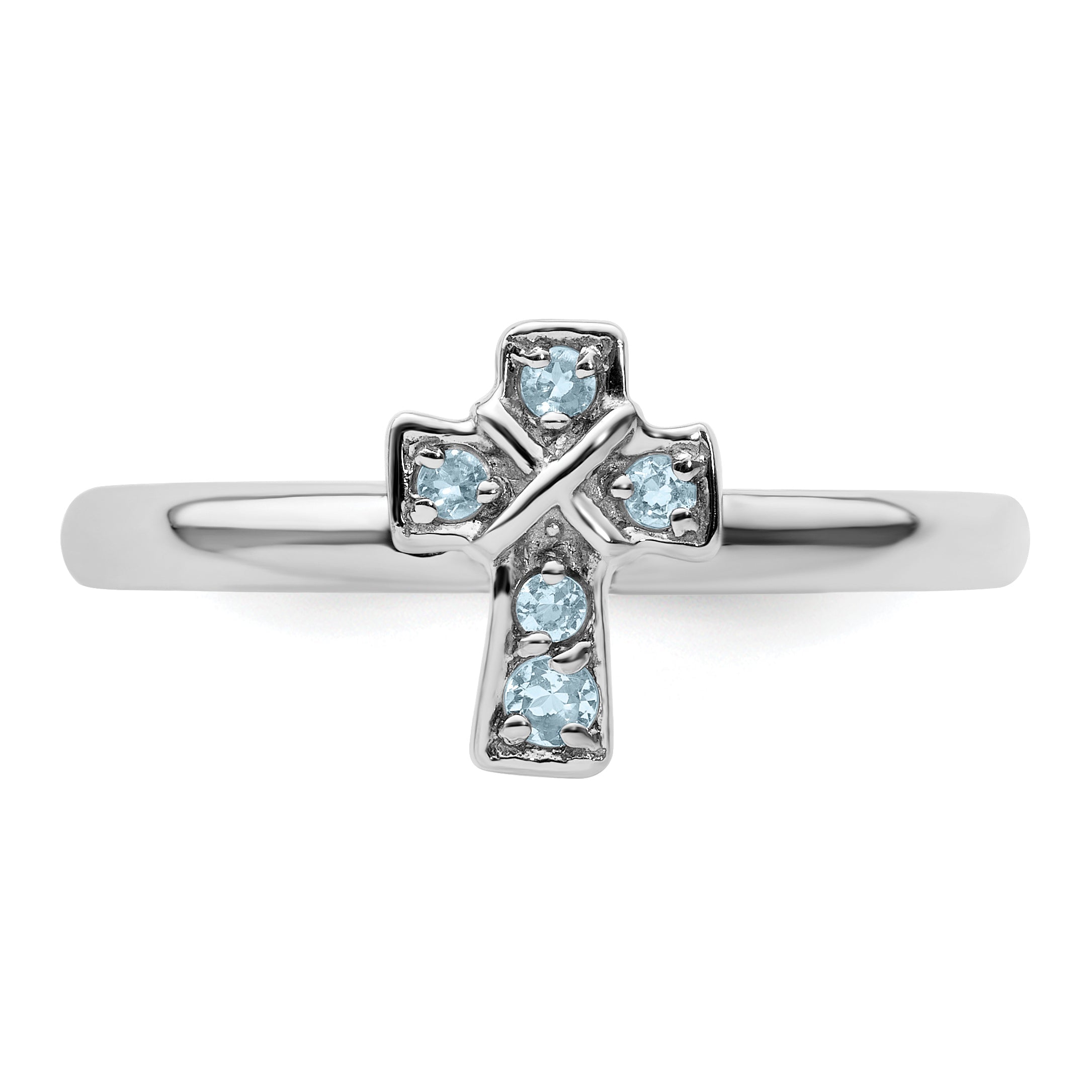 Sterlingsilber Stapelbar Expressions Rhodium Aquamarin Kreuz Ring