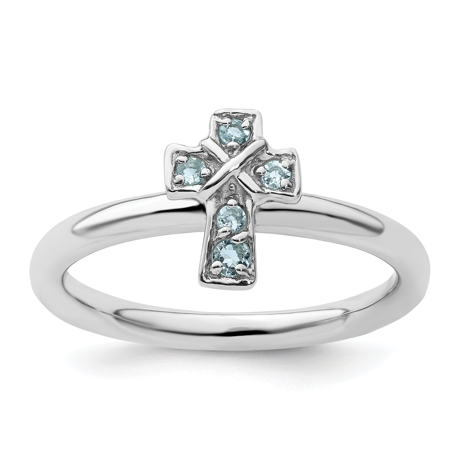 Sterlingsilber Stapelbar Expressions Rhodium Aquamarin Kreuz Ring