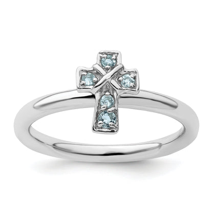 Sterlingsilber Stapelbar Expressions Rhodium Aquamarin Kreuz Ring