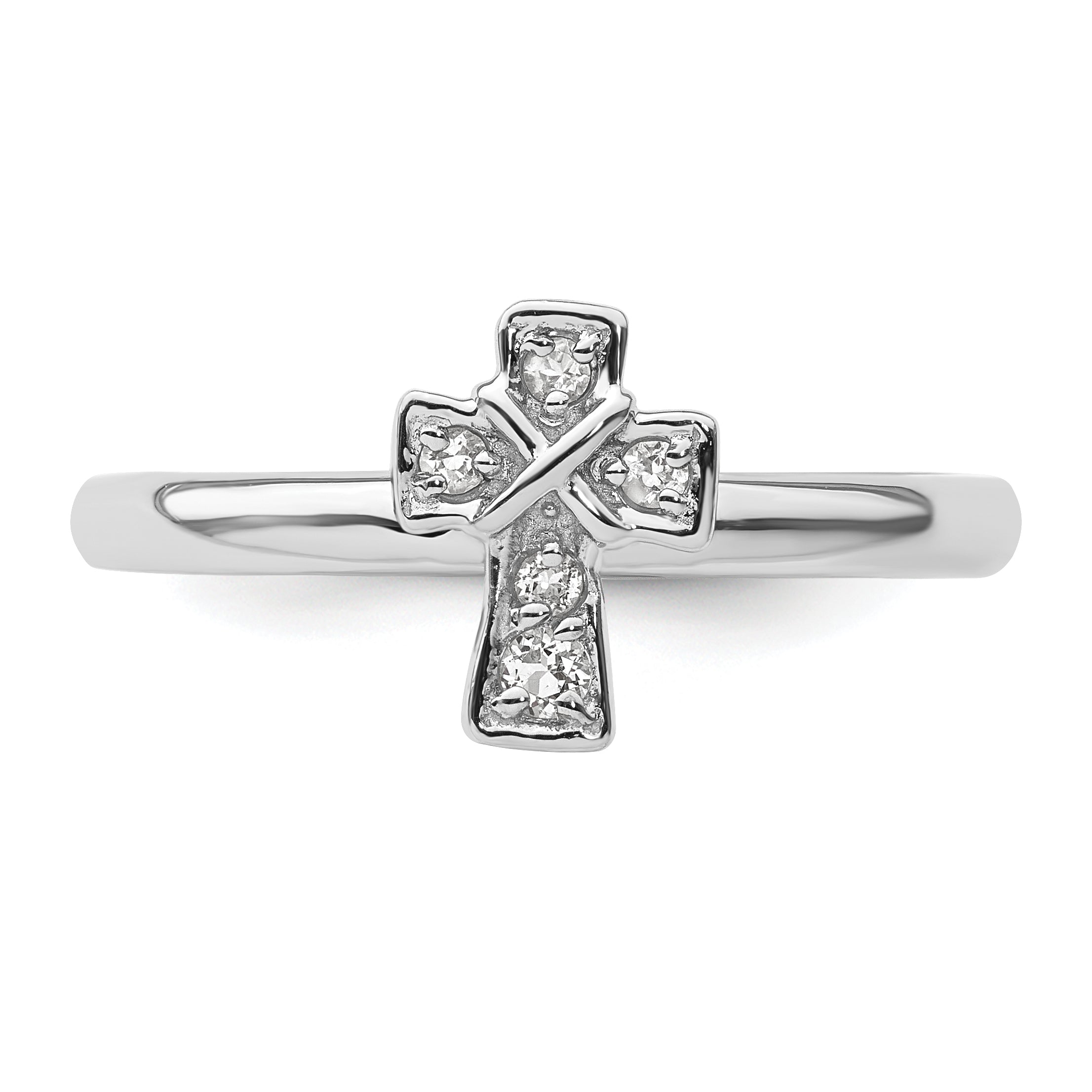 Sterlingsilber Stapelbar Expressions Rhodium Weiß Topas Kreuz Ring
