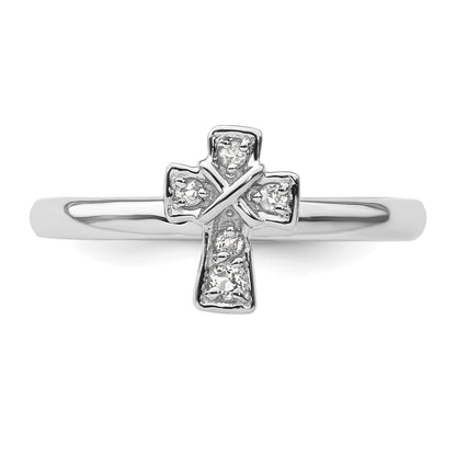 Sterlingsilber Stapelbar Expressions Rhodium Weiß Topas Kreuz Ring