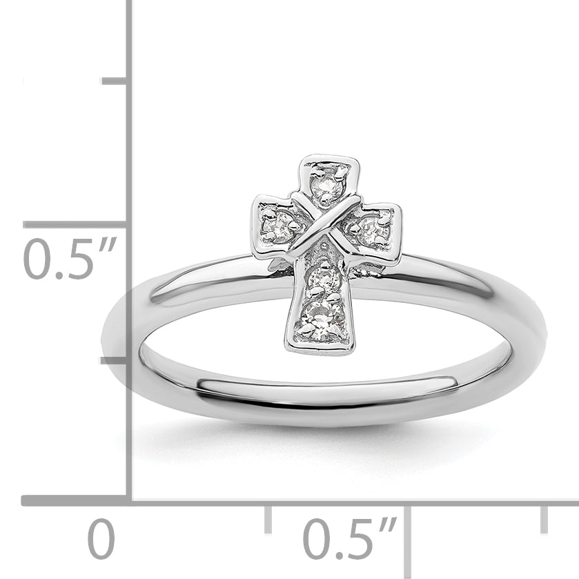 Sterlingsilber Stapelbar Expressions Rhodium Weiß Topas Kreuz Ring