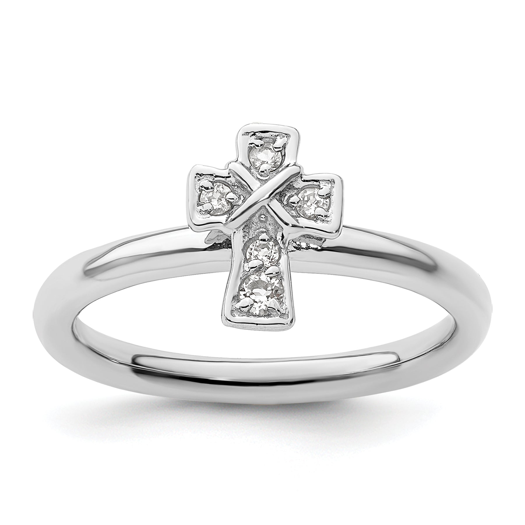 Sterlingsilber Stapelbar Expressions Rhodium Weiß Topas Kreuz Ring