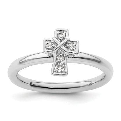 Sterlingsilber Stapelbar Expressions Rhodium Weiß Topas Kreuz Ring