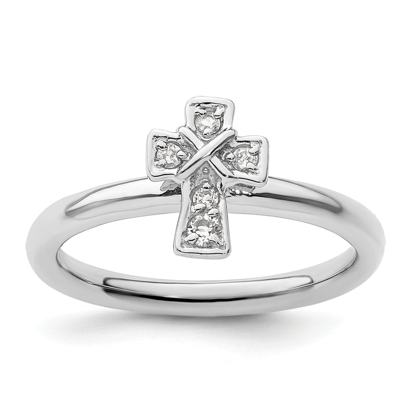 Sterlingsilber Stapelbar Expressions Rhodium Weiß Topas Kreuz Ring
