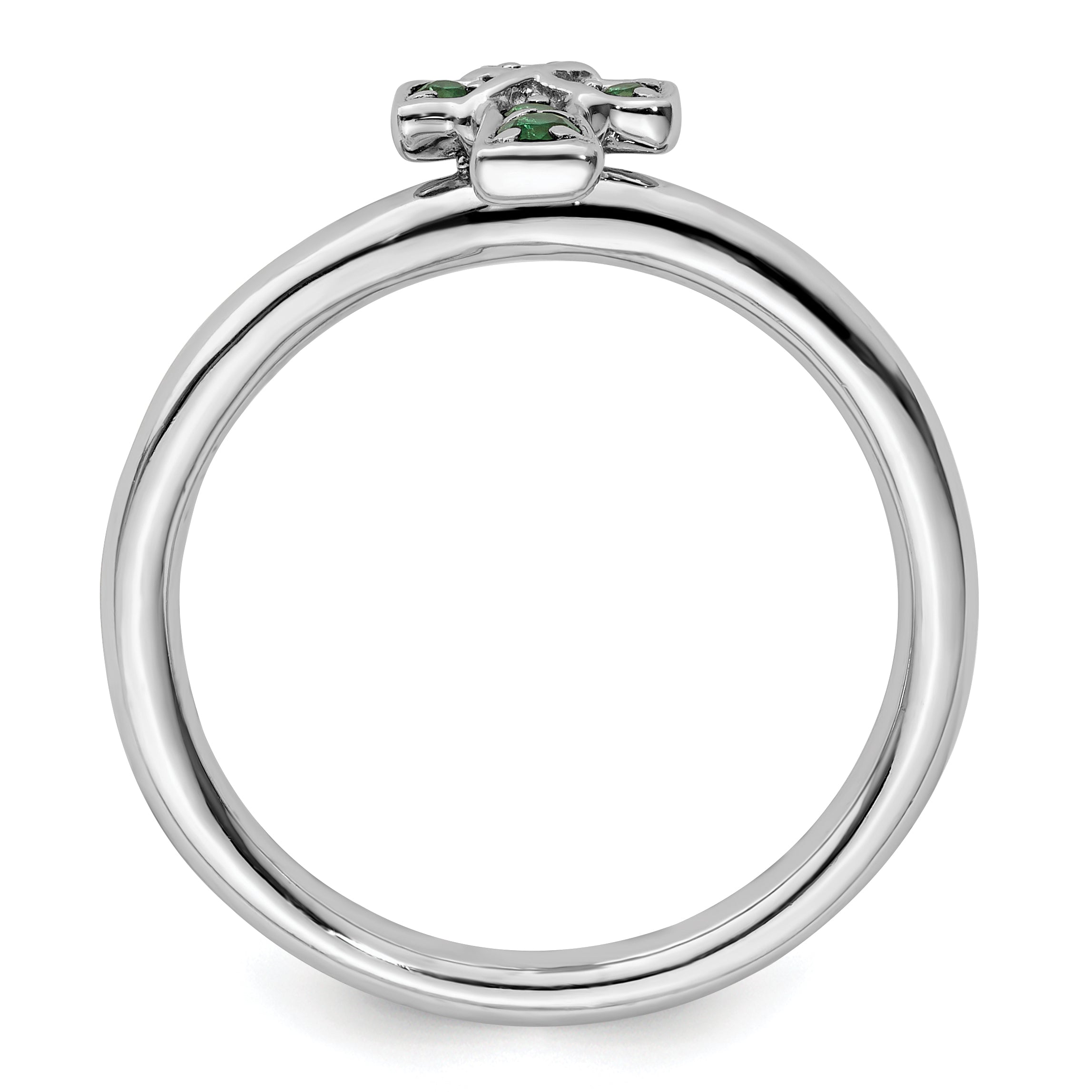 Sterlingsilber Stapelbar Expressions Rhodium Erzeugt Smaragd Kreuz Ring
