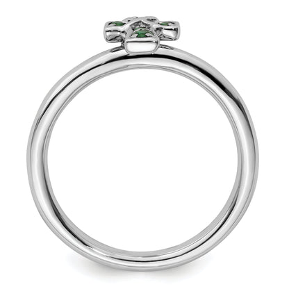 Sterlingsilber Stapelbar Expressions Rhodium Erzeugt Smaragd Kreuz Ring