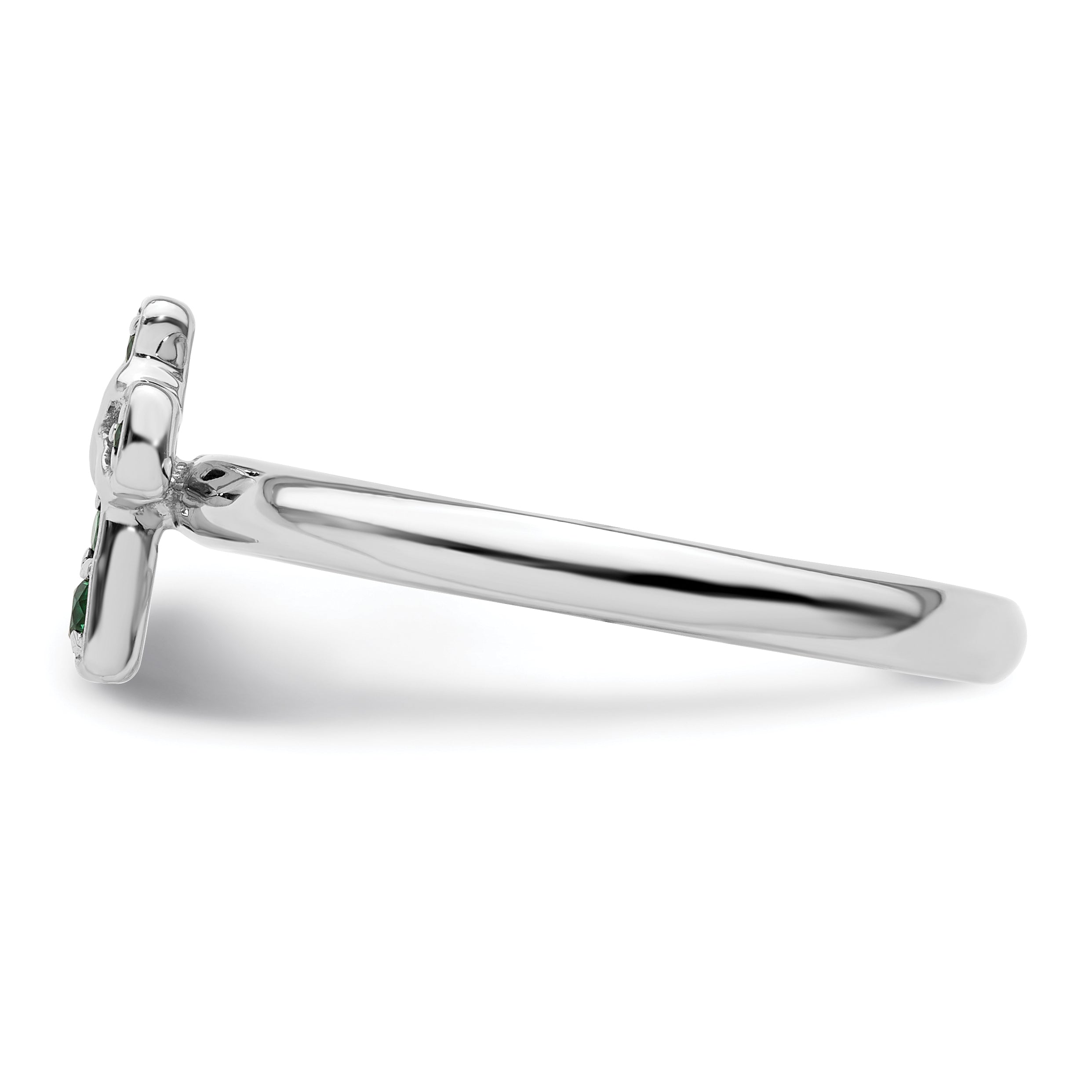 Sterlingsilber Stapelbar Expressions Rhodium Erzeugt Smaragd Kreuz Ring