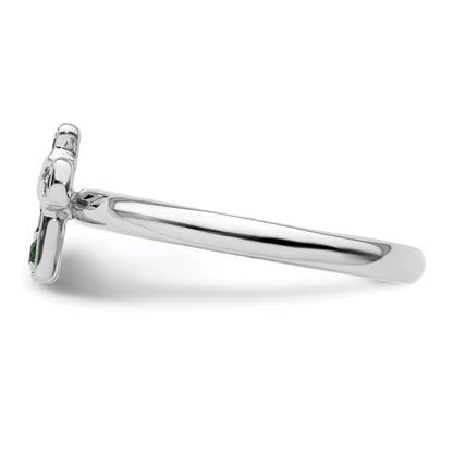 Sterlingsilber Stapelbar Expressions Rhodium Erzeugt Smaragd Kreuz Ring
