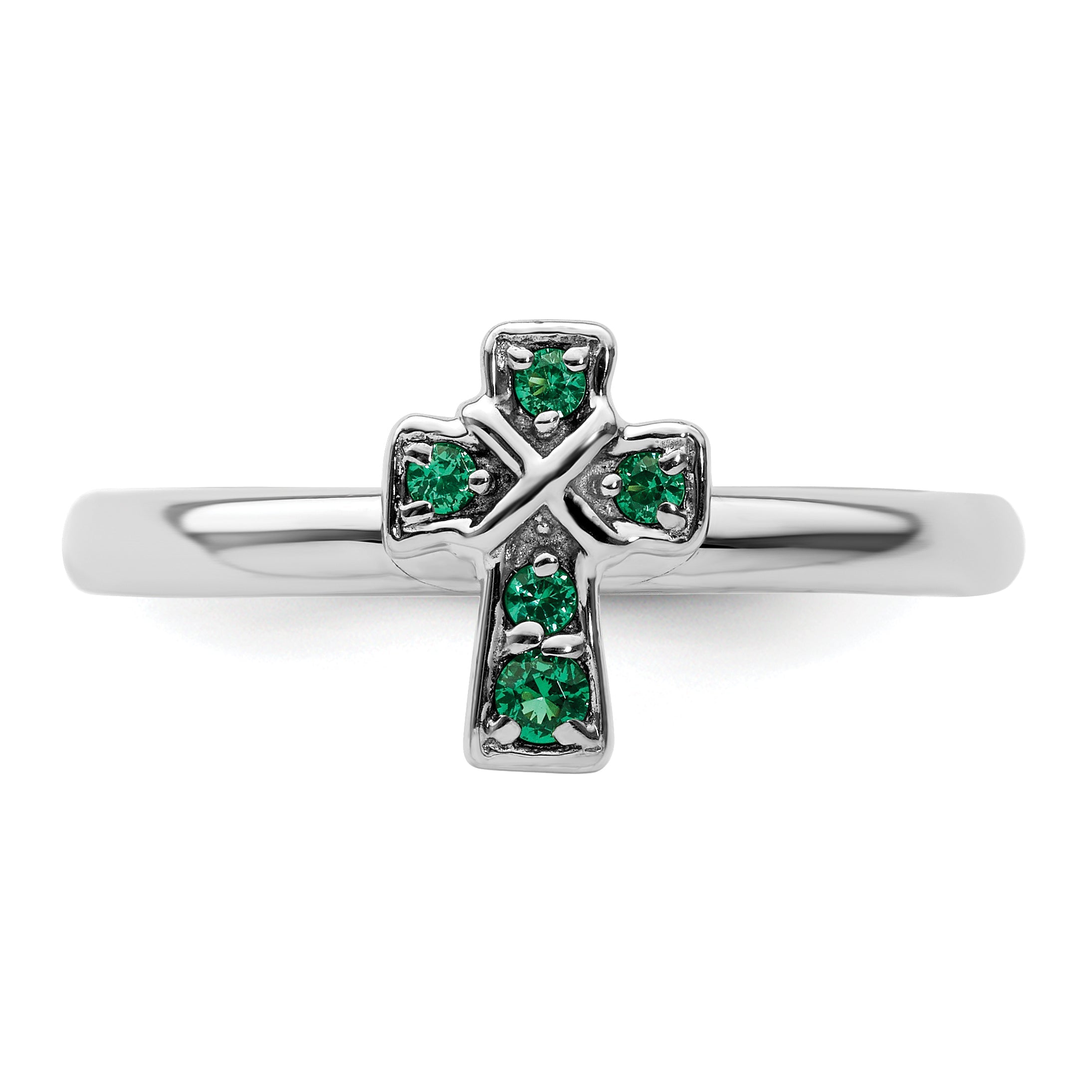 Sterlingsilber Stapelbar Expressions Rhodium Erzeugt Smaragd Kreuz Ring