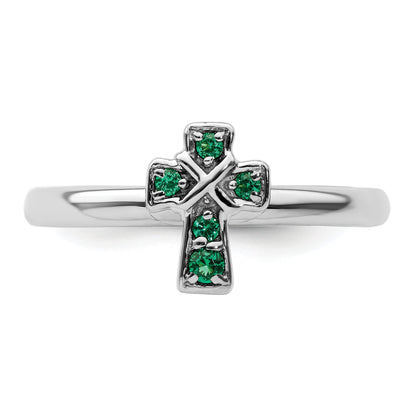 Sterlingsilber Stapelbar Expressions Rhodium Erzeugt Smaragd Kreuz Ring
